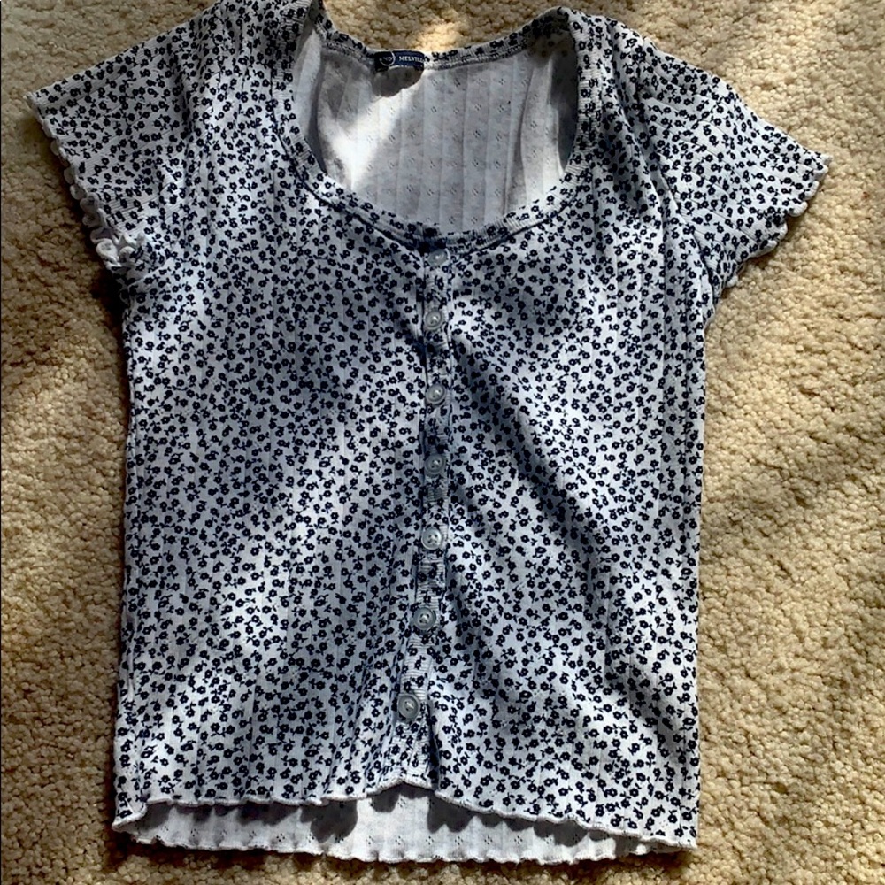 Brandy Melville Floral Navy and White Zelly Top